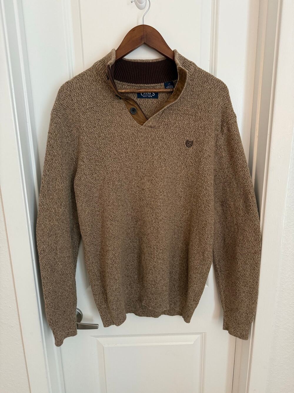 Chap's Men's Brown Quarter Zip Classic Fit Sweater with Elbow Pads Size Large